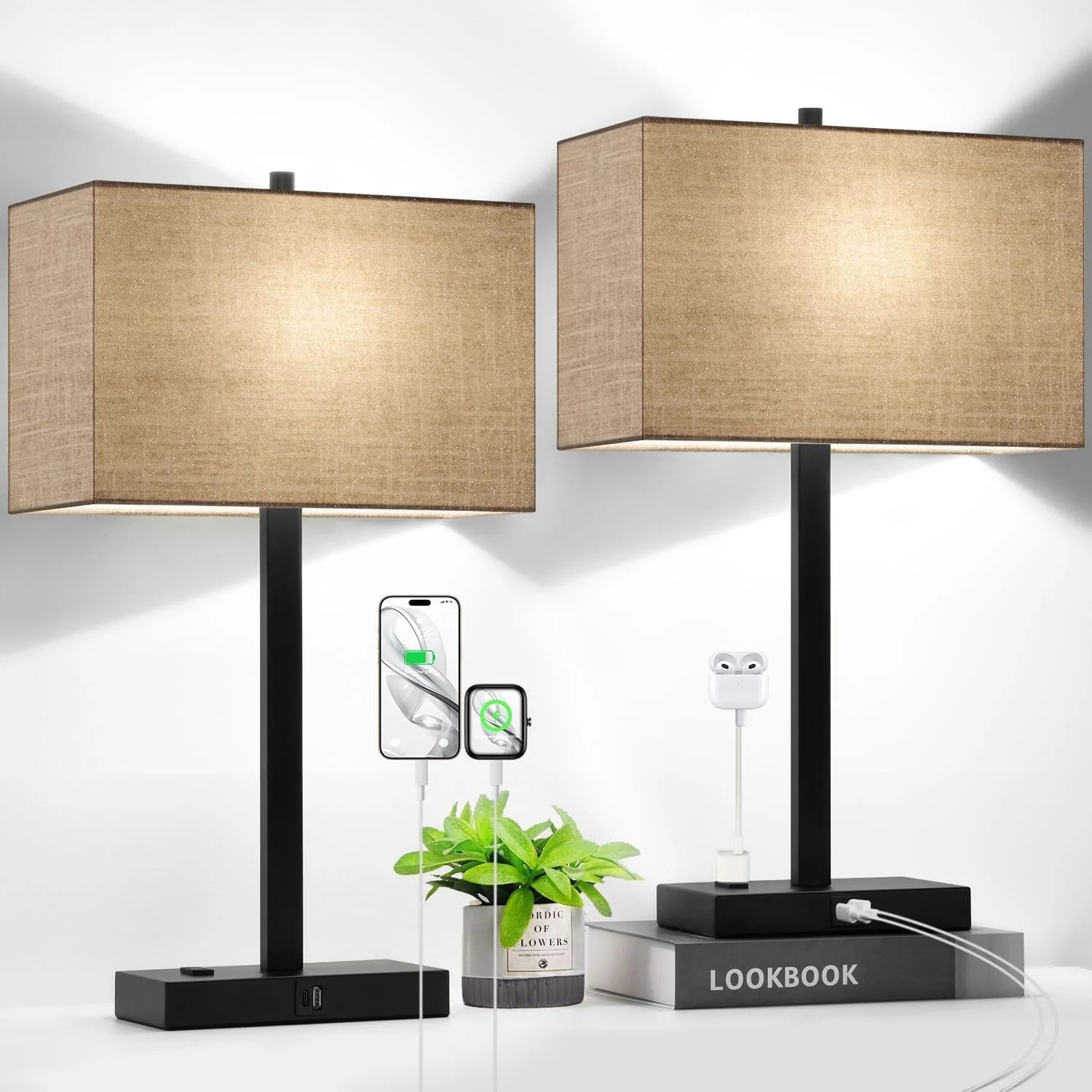 Discount Touch Bedside lamps with 2 USB & AC Outlets, Dimmable, Bulb Included - Image 5