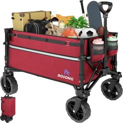 Lumi Discount Collapsible Wagon Cart with Wheels Foldable – Folding Utility Heavy Duty Wagons Carts for Grocery Sports Garden Shopping Camping