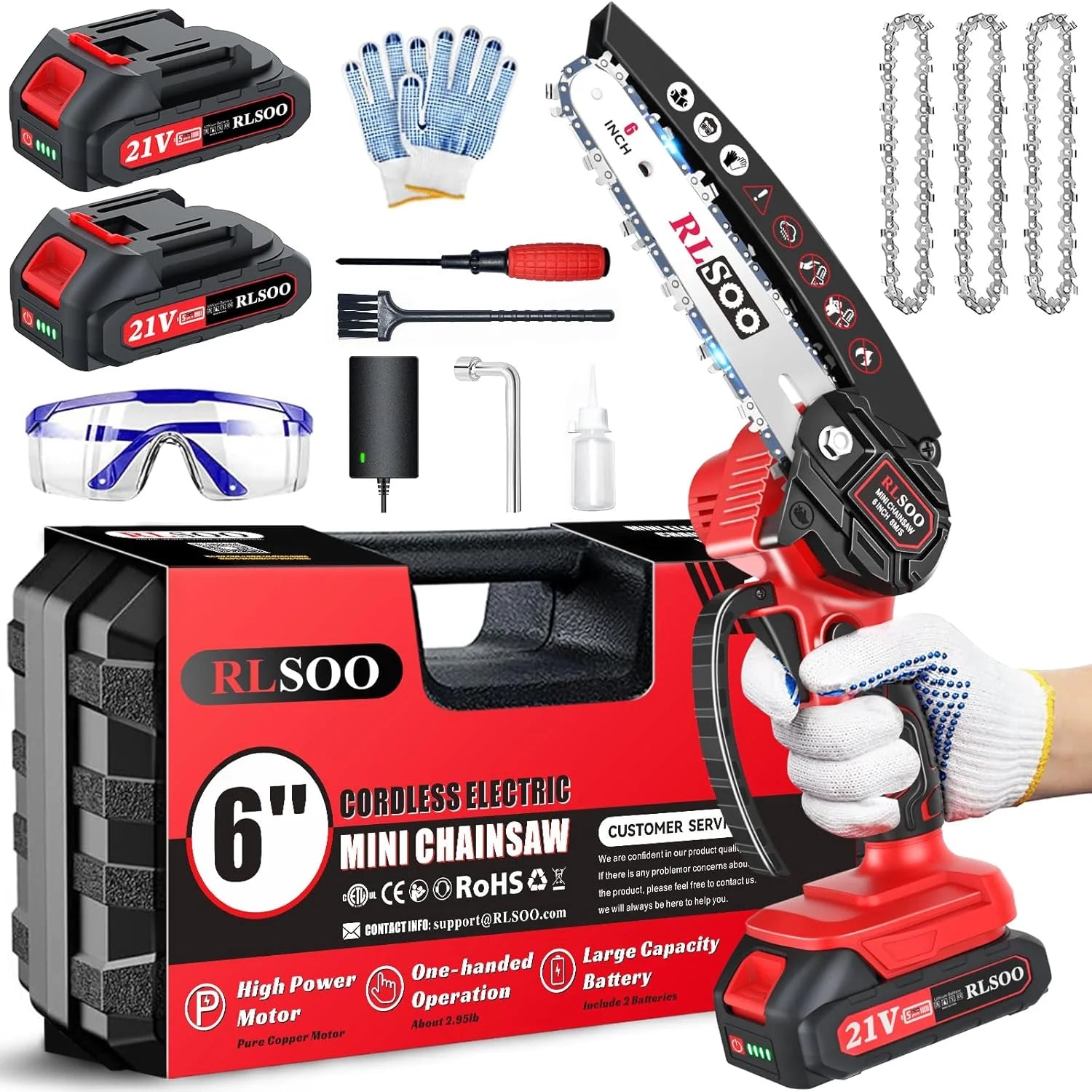 Lumi Discount RLSOO Mini Chainsaw Cordless, 6 Inch Handheld Chain Saw Battery Powered - Image 2