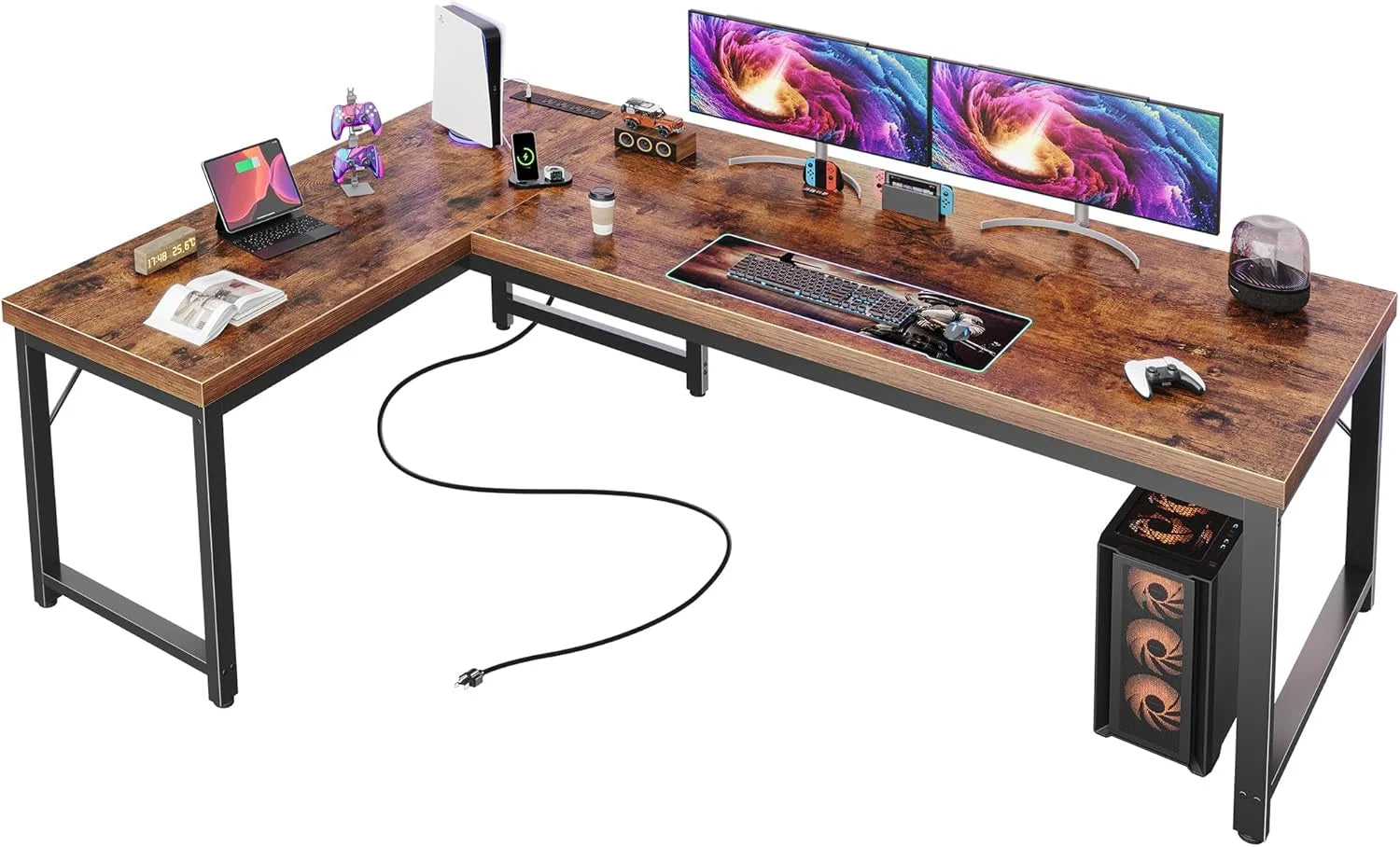 Lumi Discount Huuger 63 Inch L Shaped Desk with Power Outlets and USB-C Port, 0.95 Inch Thicker Desktop - Image 7