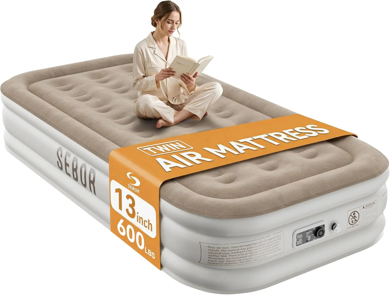 Discount Sebor Air Mattress with Built-in Pump, Comfortable Self-Inflating Air Mattress with High-Speed Pump, 18 Twin XL) - Image 4