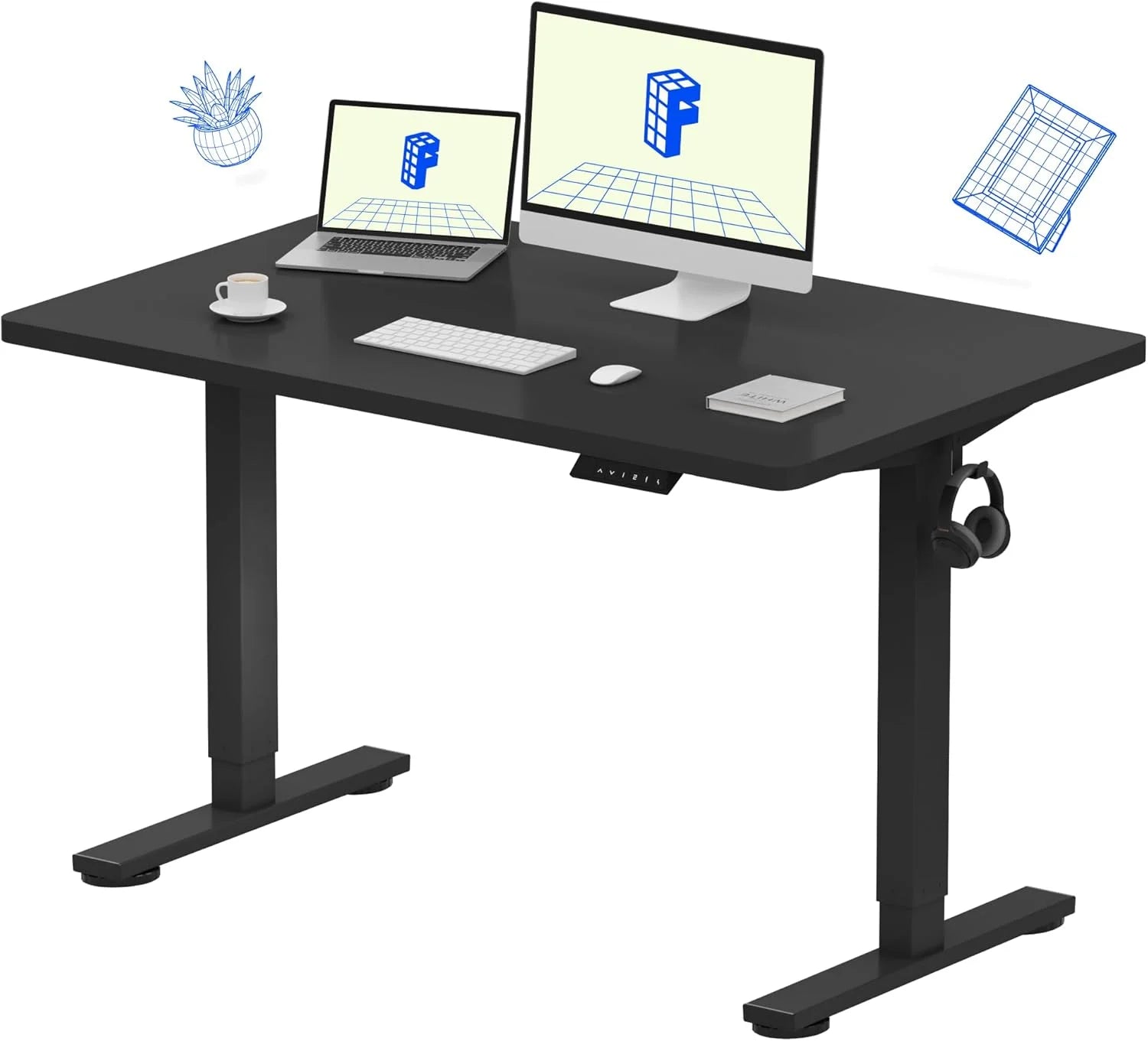 Lumi Discount FLEXISPOT EN1 One-Piece Standing Desk, Electric Adjustable with 4 Memory Presets, 176 LBS Capacity, 48x24 Black