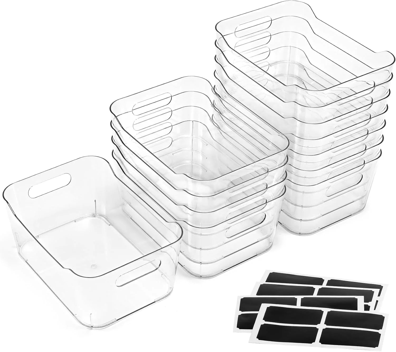 Discount Clear Plastic Storage Bins, Kitchen Cabinet Pantry Organizer Bins, Crystal-clear, Thicker