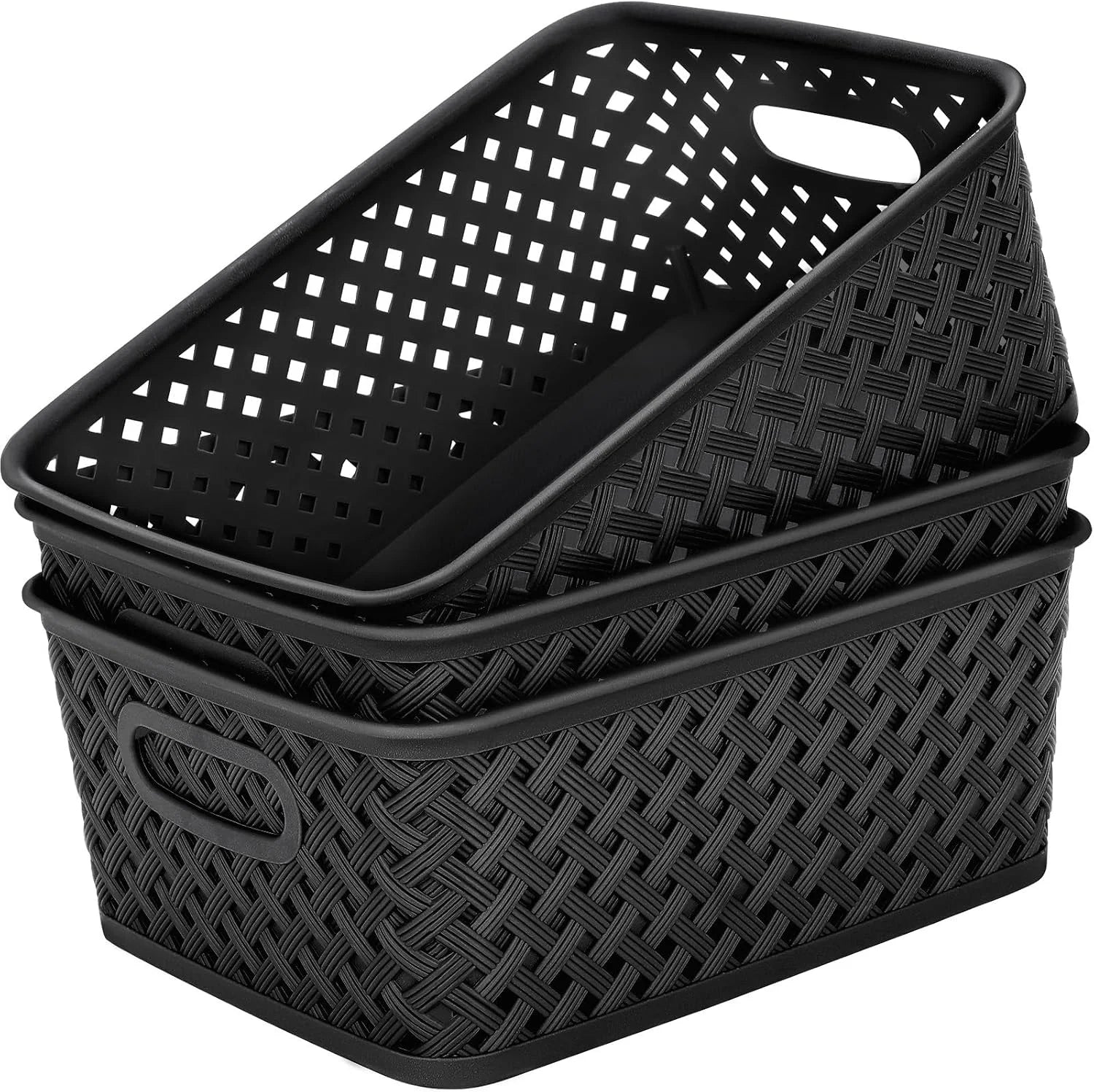 Discount 3 Pack Plastic Storage Baskets, Large, White, Durable Woven Plastic with Built-In Handles - Image 13