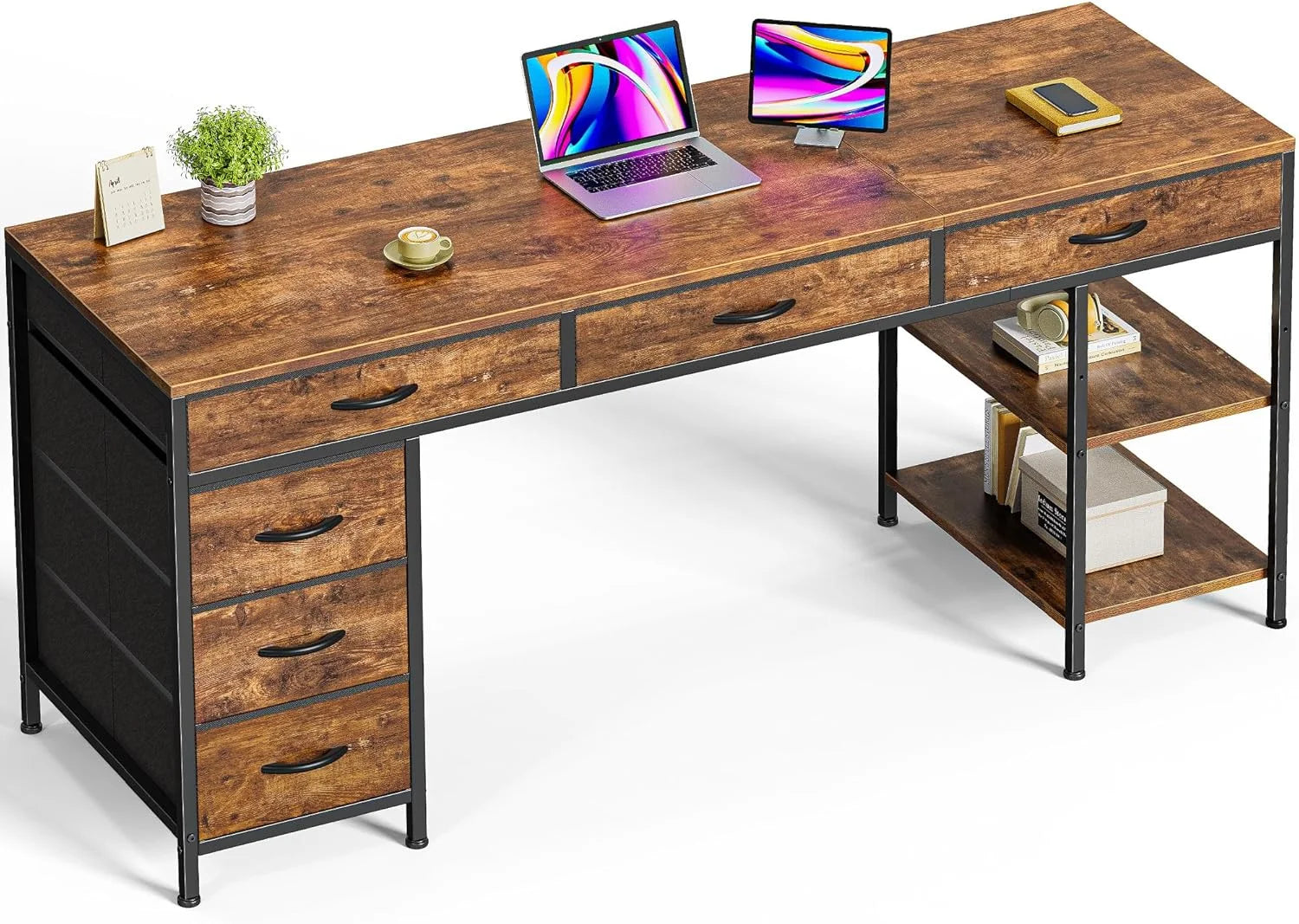 Lumi Discount Huuger Computer Desk with 6 Drawers, Office Desk with Shelves, 47inch - Image 6