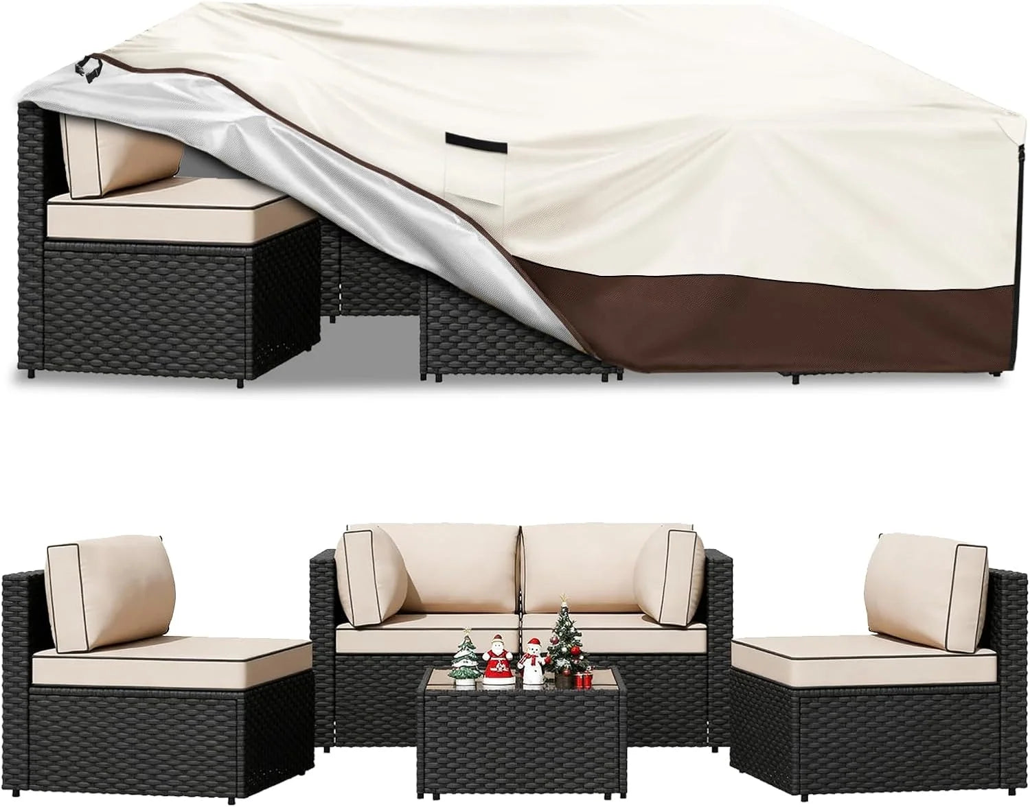 Lumi Discount Outdoor Patio Furniture Covers 4 Piece Set, XXL-Large, Beige - Image 3