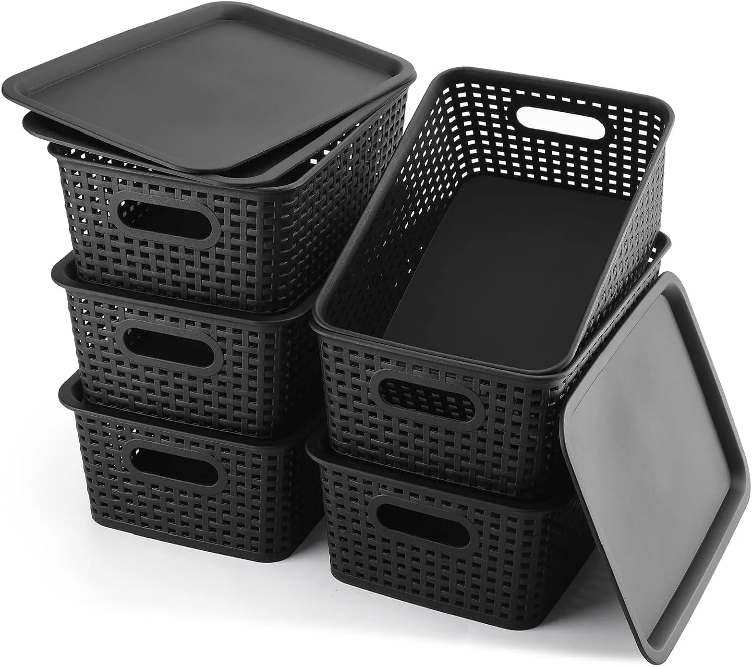 Discount Plastic Storage Baskets 6 Pack Sturdy Storage Organizer Basket Woven Plastic Storage Bins - Image 2