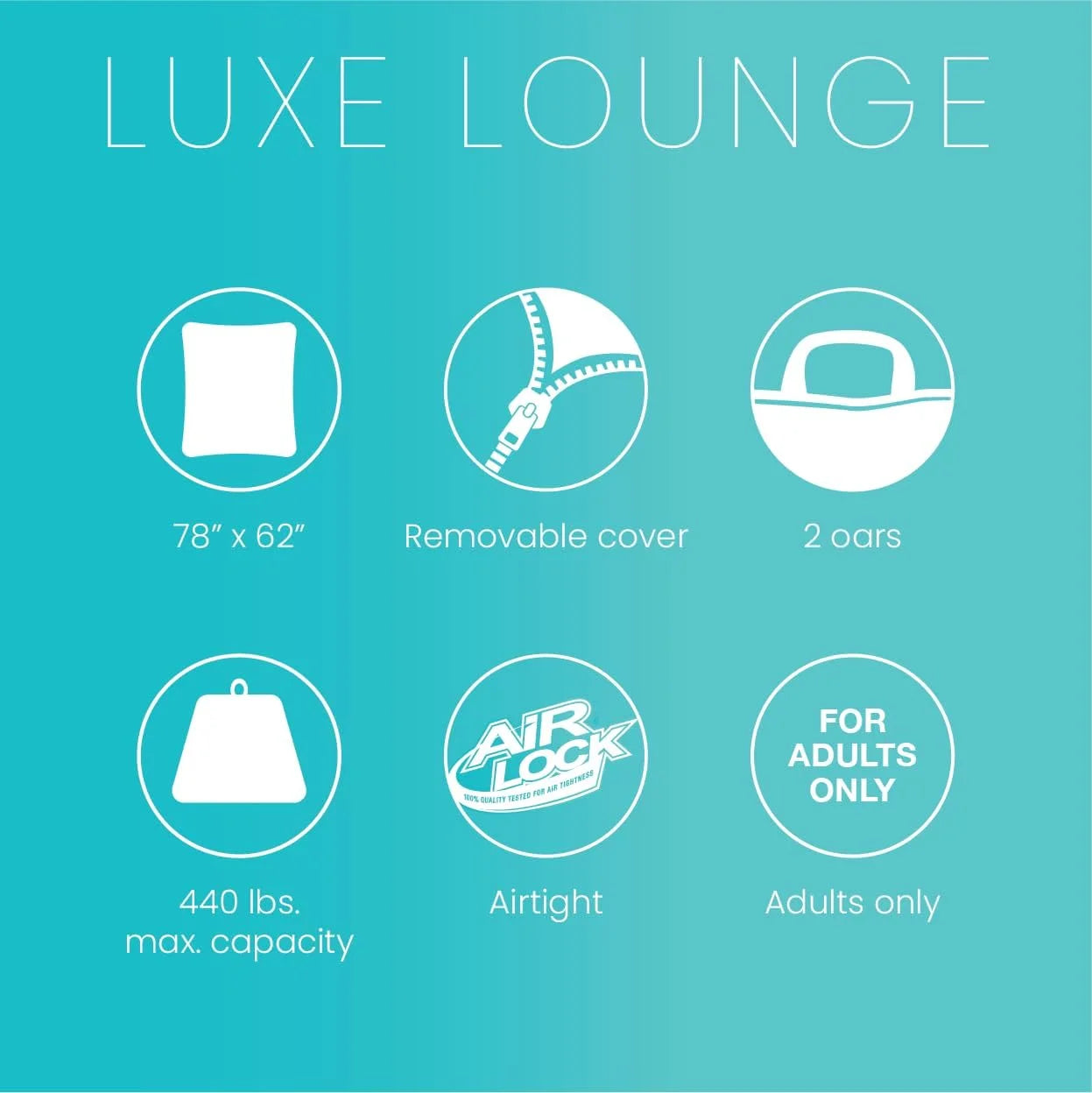 Discount Luxe Lounge Inflatable Pool Mat: Removable Fabric Cover, 2 Soft Handles, 440 Weight Capacity, 78 x 62 - Image 3