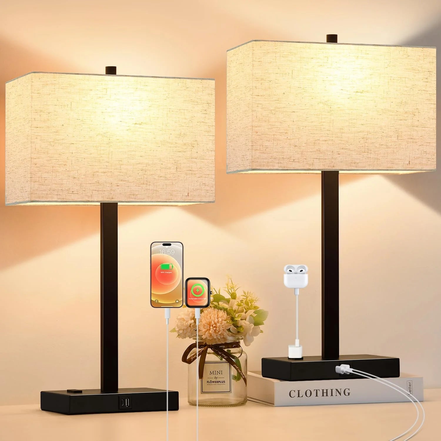 Discount Touch Bedside lamps with 2 USB & AC Outlets, Dimmable, Bulb Included - Image 17