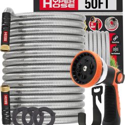 Alternative view of Lumi Discount Best 100 ft Metal Garden Hose Set, No-Kink Durable 316 Stainless Steel, 10-Way Zync Spray Nozzle & Hook