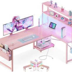 Alternative view of Discount 53 L Shaped Gaming Desk with Shelves, LED & Outlets