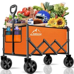 Discount 100L Collapsible Wagon Cart with All Terrain Wheels, 350LBS, Black