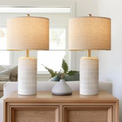 Discount PoKat 23" Bedside Table Lamp for Bedroom Nightstands, White Modern Bedroom Lamp