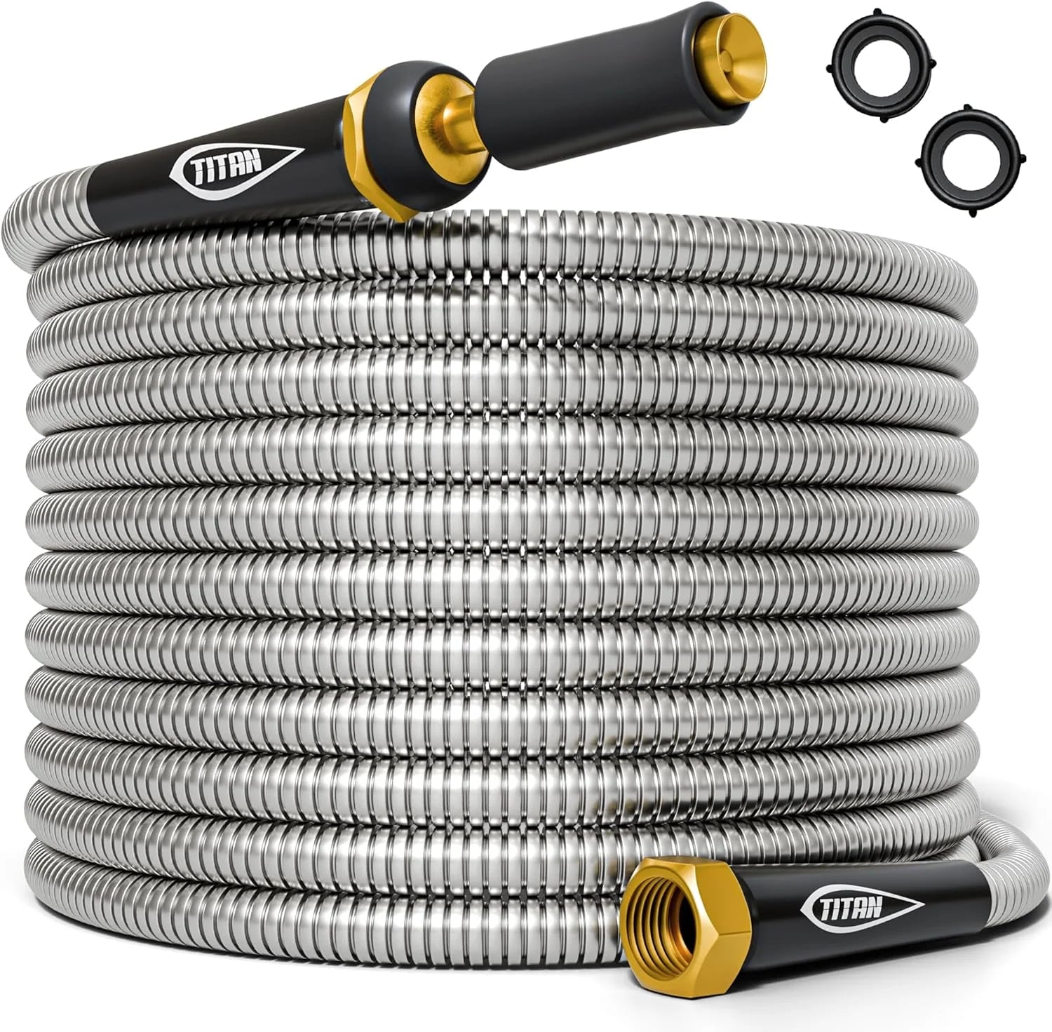 Lumi Discount Garden Hose 100FT, 304 Stainless Steel Metal Water Hose, 500 PSI