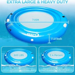 Alternative view of Discount Round Inflatable Water Hammock, 7ft Heavy Duty Tanning Pool Lounger Sunchill Float Ring