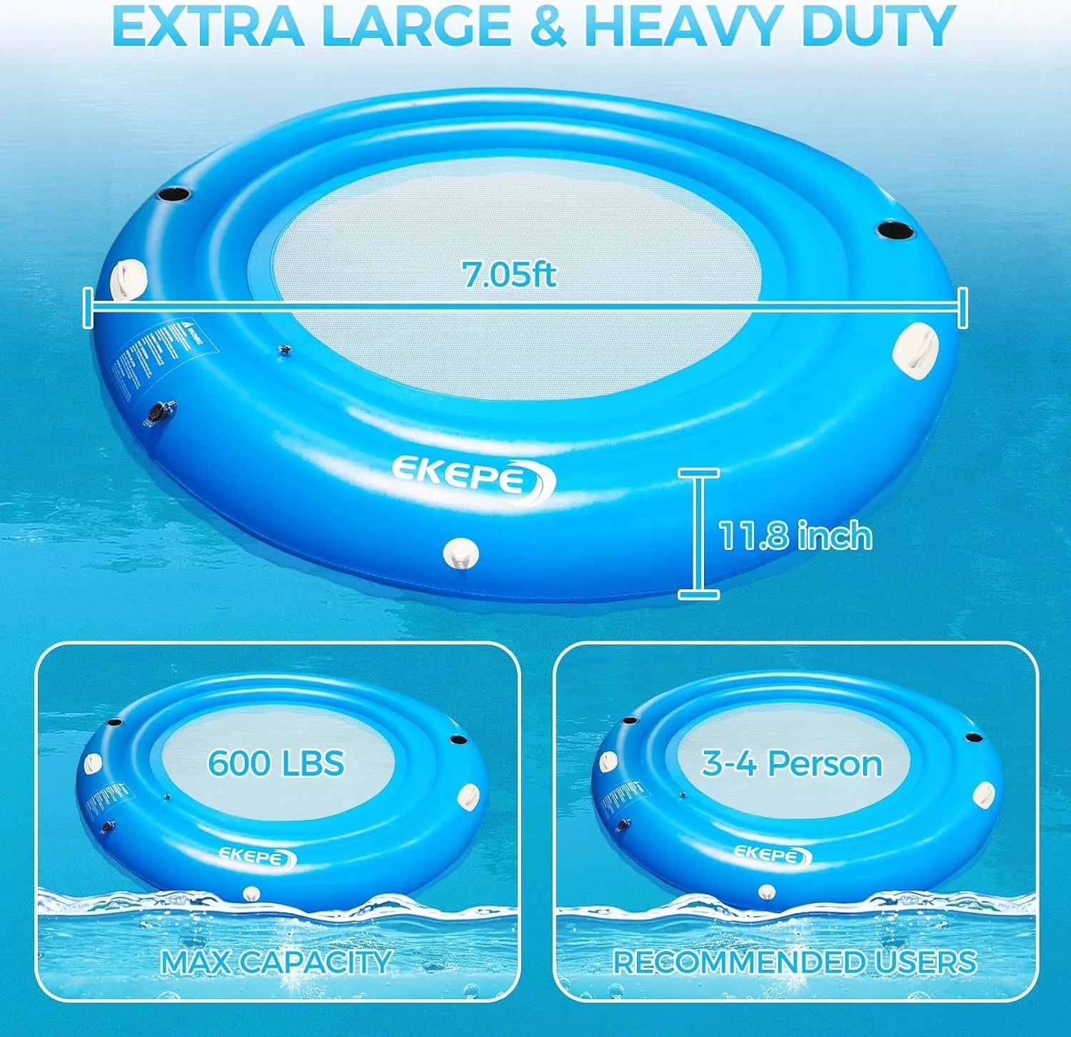 Lumi Discount Round Inflatable Water Hammock, 7ft Heavy Duty Tanning Pool Lounger Sunchill Float Ring - Image 2