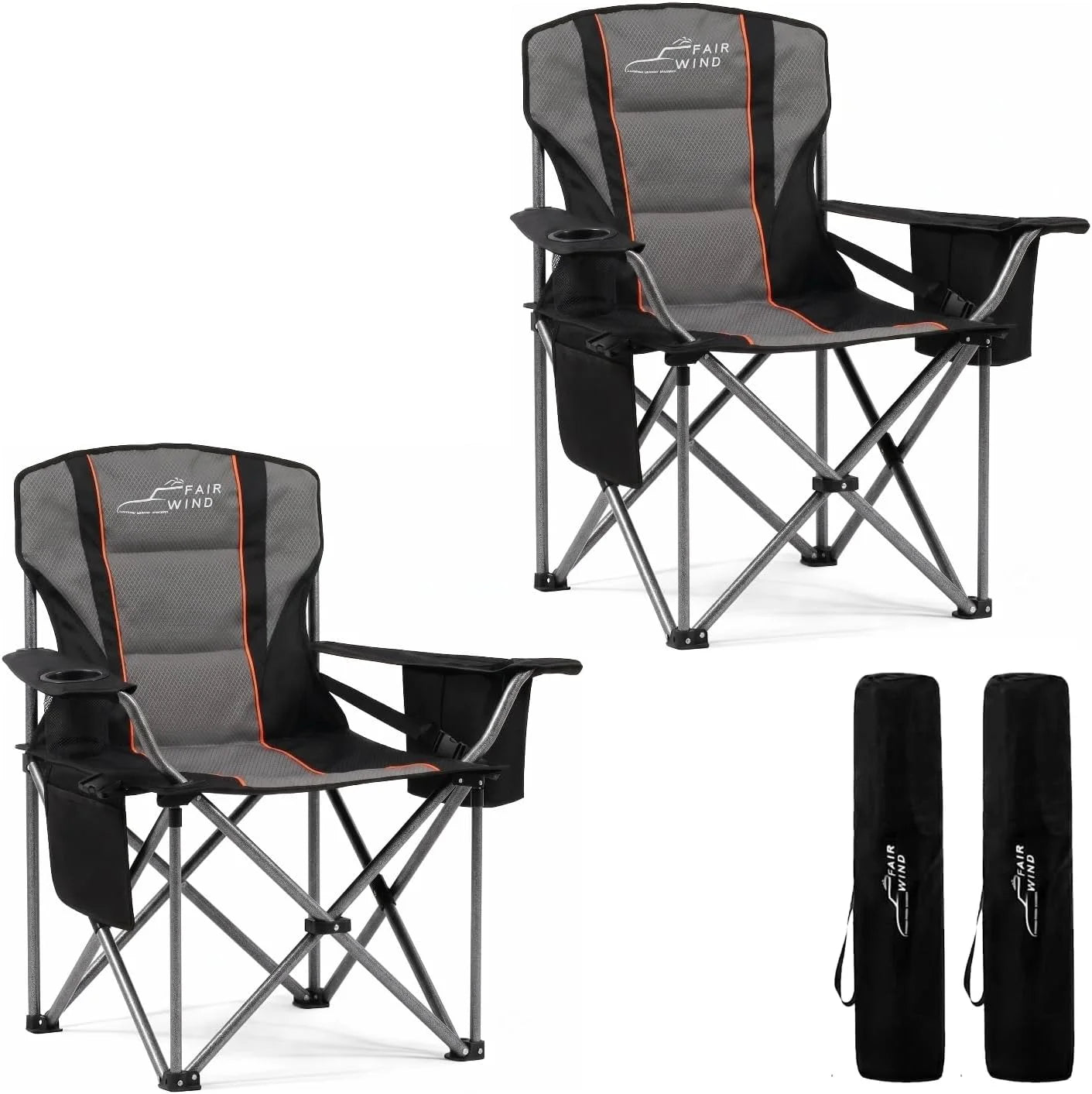 Lumi Discount FAIR WIND 2 Pack Fully Padded Oversized Camping Chair Heavy Duty Lawn Chair Set with Adjustable Lumbar Support