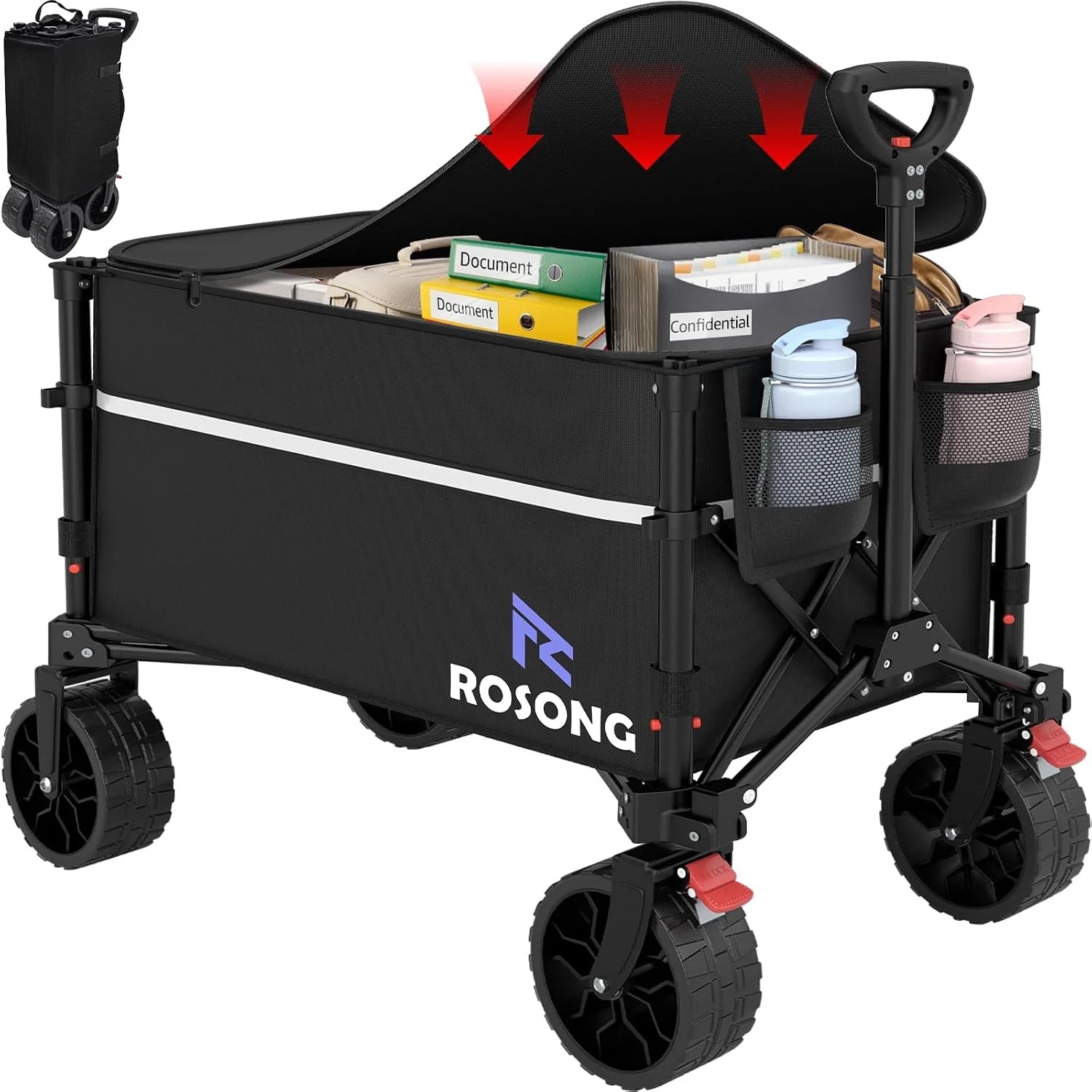 Lumi Discount Collapsible Wagon Cart with Wheels Foldable – Folding Utility Heavy Duty Wagons Carts for Grocery Sports Garden Shopping Camping - Image 3