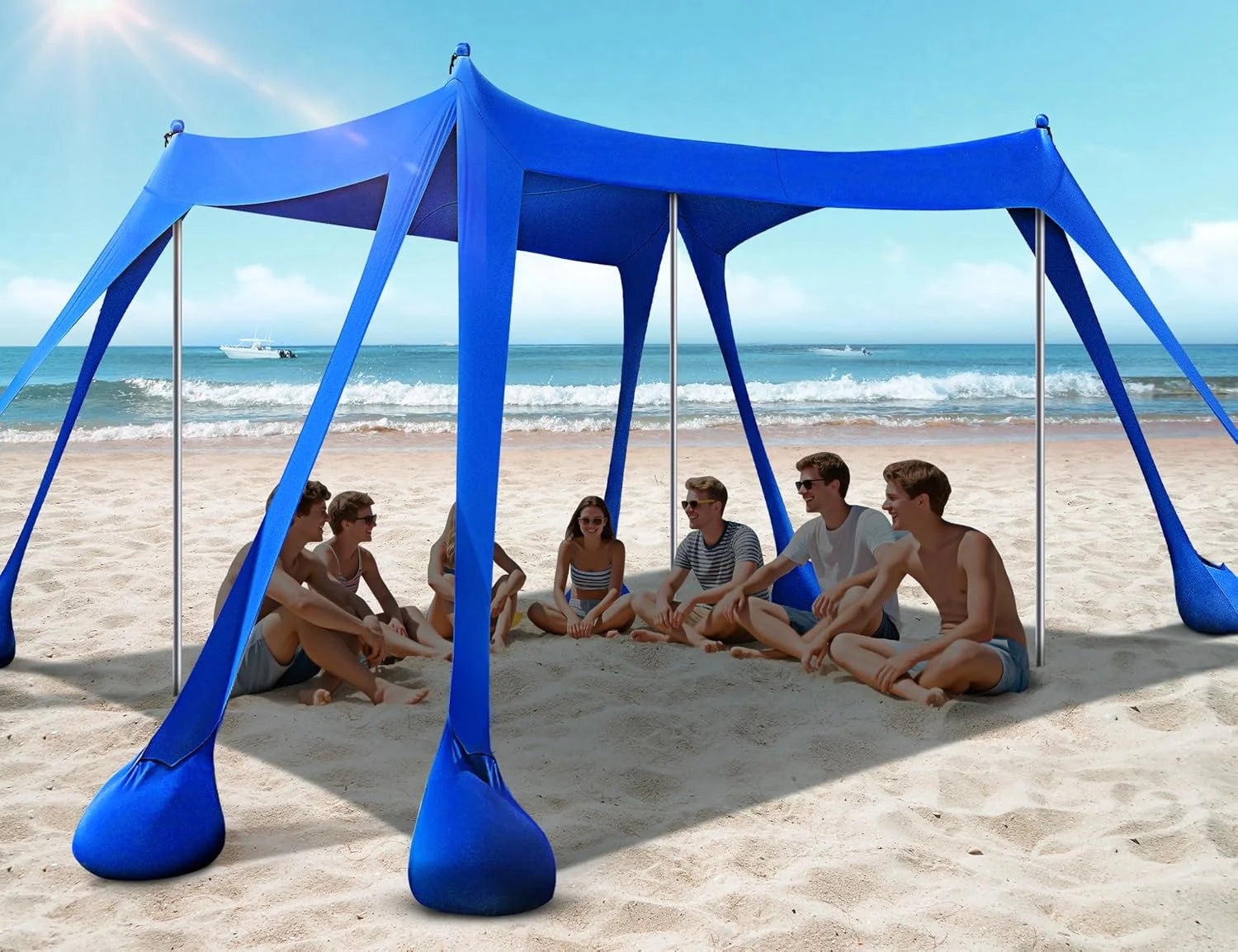 Lumi Discount Beach Tent, Beach Canopy UPF50+ UV Protection, 10x10ft Beach Shade Sun Shelter with 8 Sandbags - Image 3