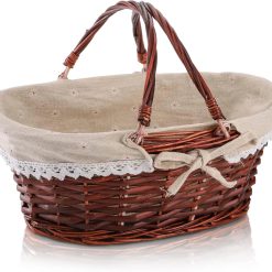 Discount Basket with Handle, Picnic Baskets with Liner, Empty Gift Gardening Baskets for Harvesting, Willow