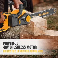 Discount ReliaRoads 16-Inch Brushless Chainsaw, 40V (2 x 20V MAX) Cordless Battery Powered Chain Saw Kit (Includes 2 Chains) Compatible DeWALT Battery