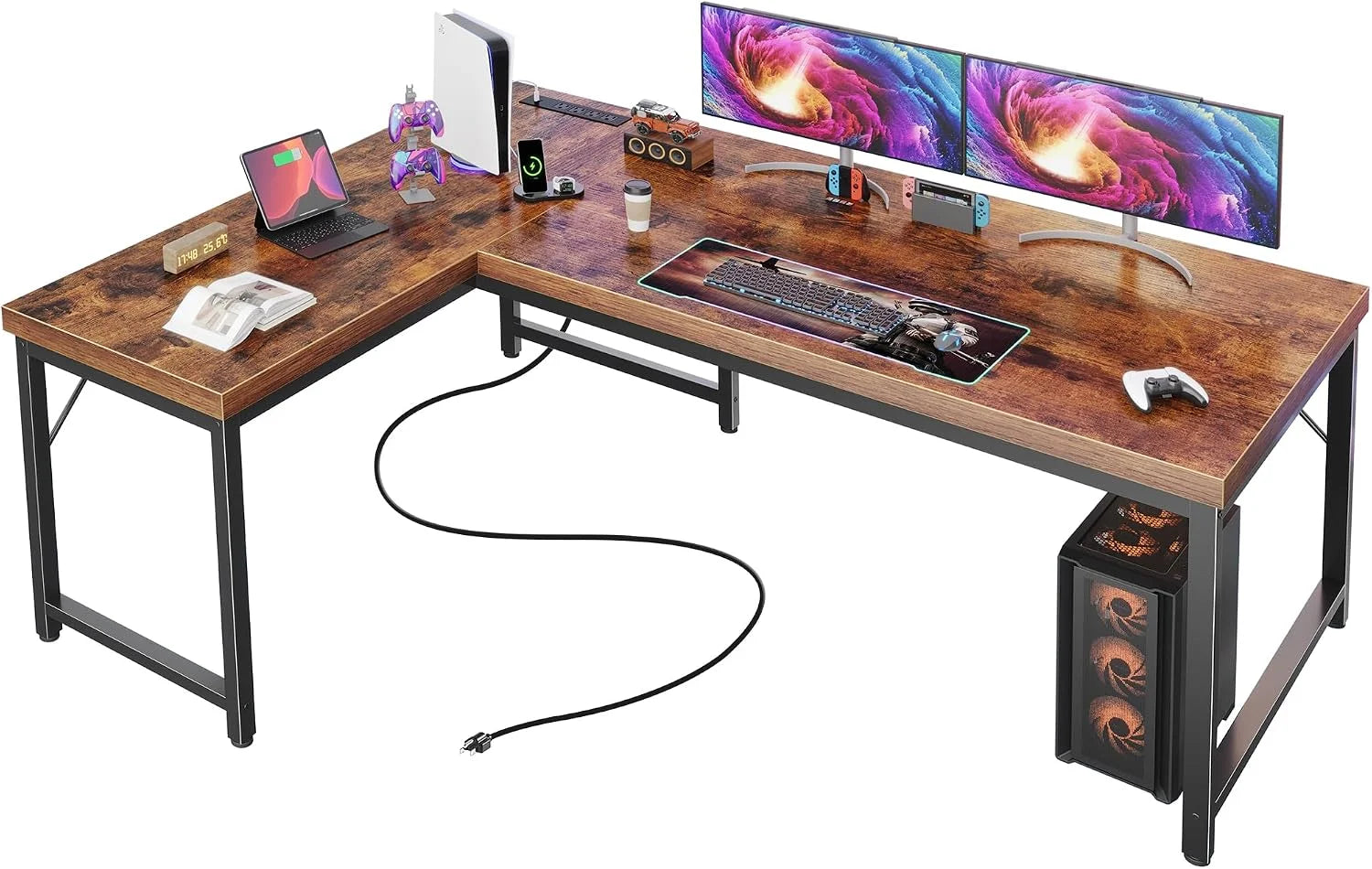 Lumi Discount Huuger 63 Inch L Shaped Desk with Power Outlets and USB-C Port, 0.95 Inch Thicker Desktop - Image 6