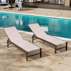 Alternative view of Lumi Discount Products Lounge Chair Outdoor Set of 2, Metal Pool Chaise Lounge Chairs, Adjustable Five-Position Tanning