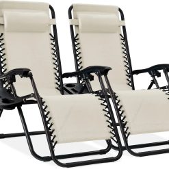 Lumi Discount Choice Products Set of 2 Adjustable Steel Mesh Zero Gravity Lounge Chair Recliners w/Pillows and Cup Holder Trays