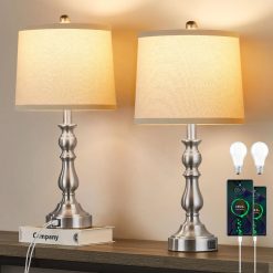 Alternative view of Discount 23” Farmhouse Table Lamps for Living Room Set of 2 with USB C+A Ports, 3-Color Temperature, Bulb Included