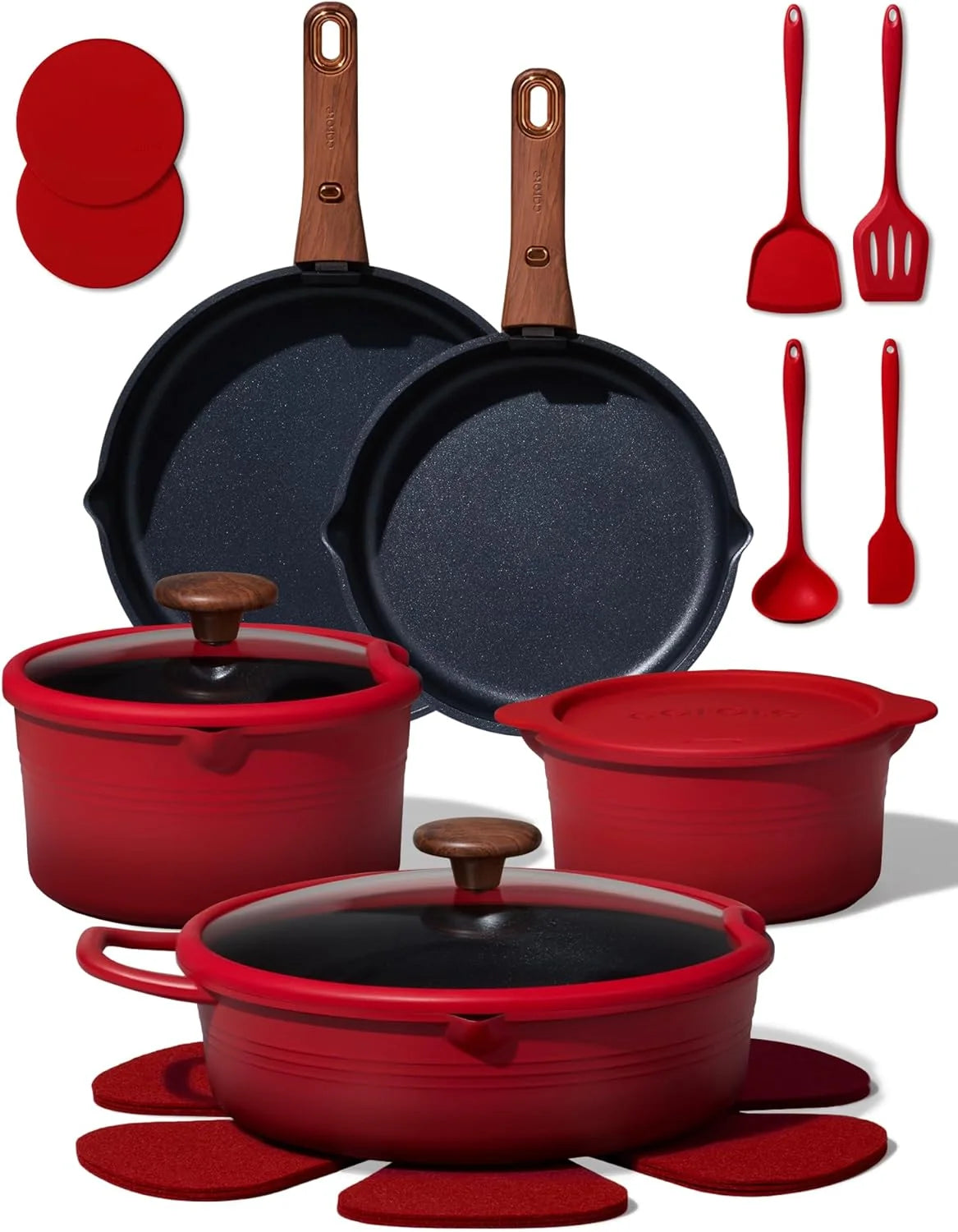 Lumi Discount CAROTE 20pcs Titanium Cookware Set, Pots and Pans Set Detachable Handle