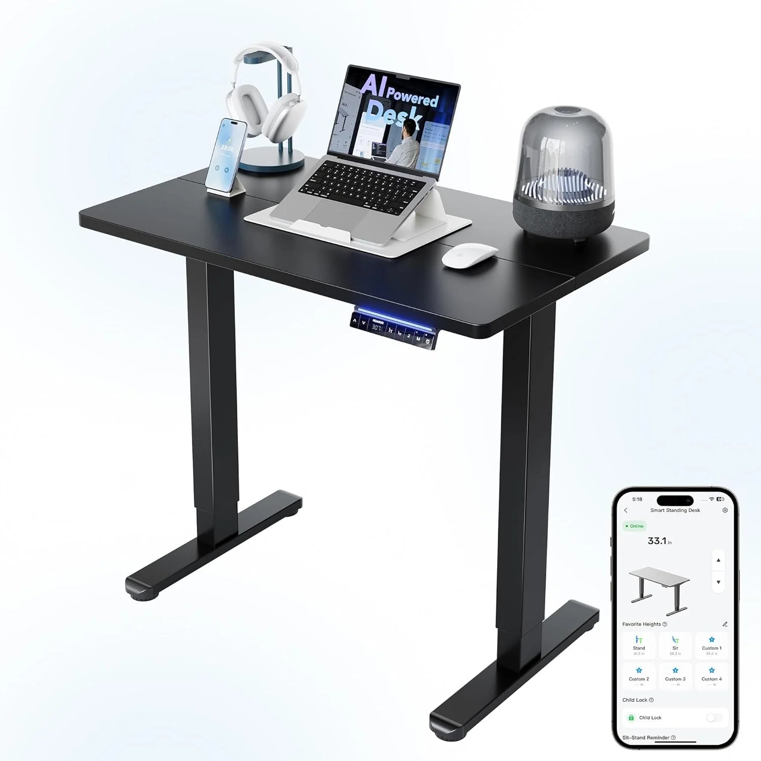 Lumi Discount HUANUO 32 Small Electric Standing Desk Adjustable Height, 4 Memory Height Settings - Image 21