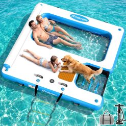 Lumi Discount Inflatable Floating Dock with Water Hammock Dog Boat Ramp for Lake, 8ft Lake Floats for Adults Inflatable Island
