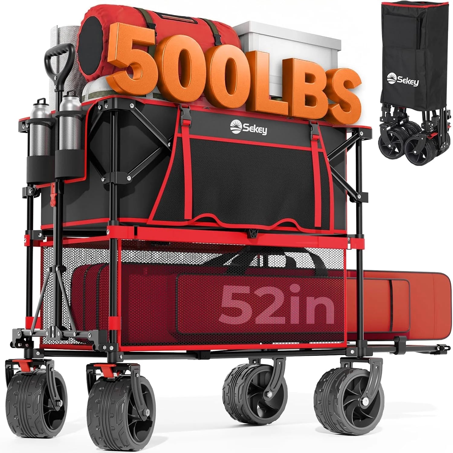 Discount Sekey Double Decker Wagon, 500LBS Heavy Duty Collapsible Utility Cart with 400L Capacity & Extended Lower Shelf - Image 3