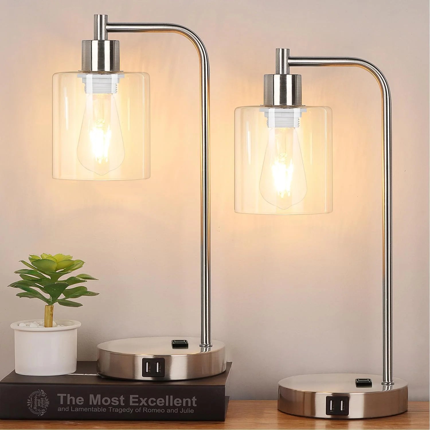 Discount Set of 2 Industrial Touch Control Table Lamps with USB C+A Ports and AC Outlet, Dimmable, Bulb Included - Image 3