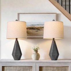 Discount PoKat 20.25" Retro Farmhouse Table Lamp Set of 2, Living Room & Bedroom Rustic Linen Bedside Nightstand Lamps for Kids