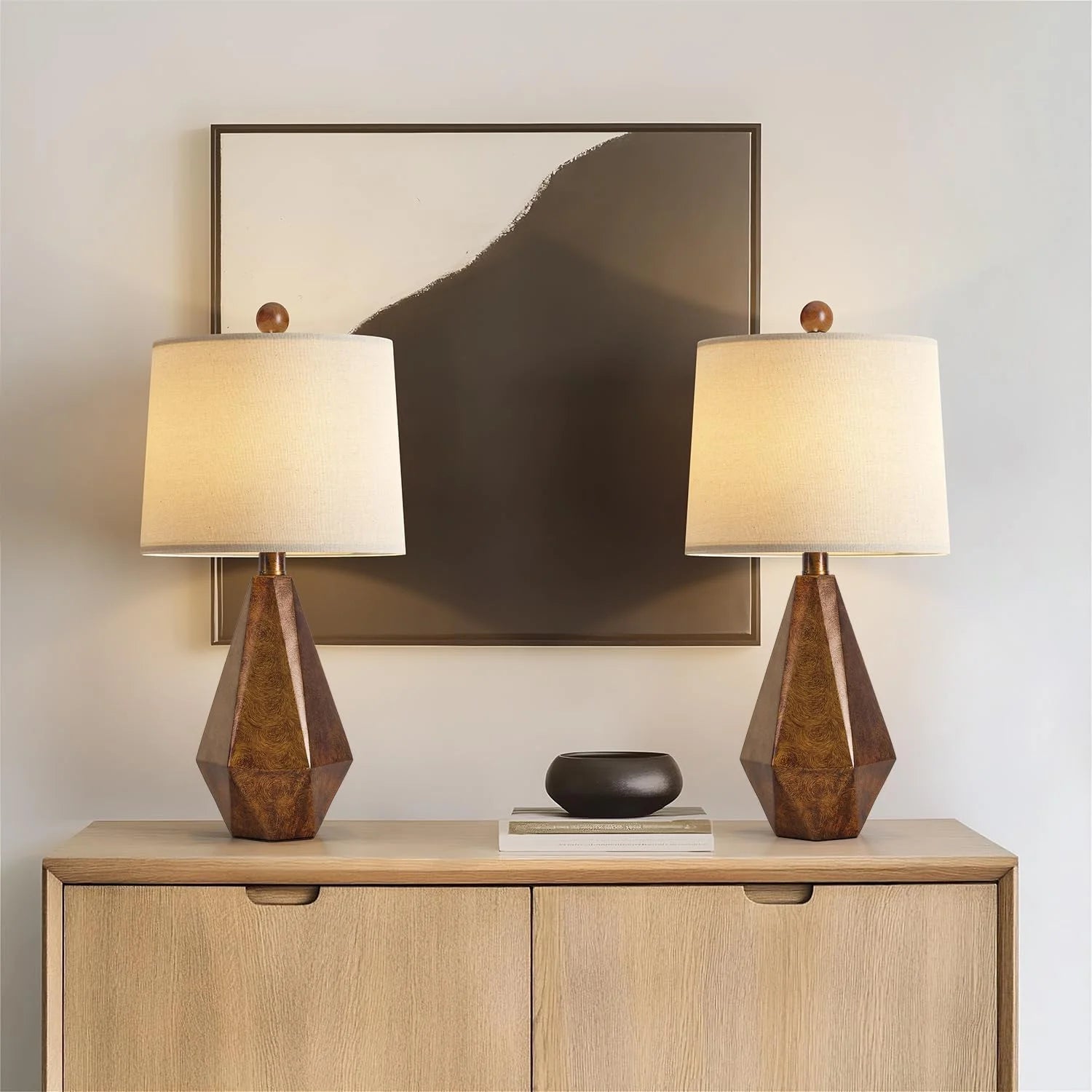 Discount PoKat 20.25" Retro Farmhouse Table Lamp Set of 2, Living Room & Bedroom Rustic Linen Bedside Nightstand Lamps for Kids - Image 3