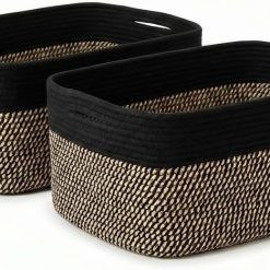 Discount Storage Basket for Shelves 16.8”x13”x7.5”2 Pack, Large Storage Baskets, Soft Cotton Rope Woven Baskets
