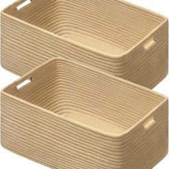 Alternative view of Discount 2 Pack Storage Baskets for Organizing, Large Woven Storage Basket, White&Brown