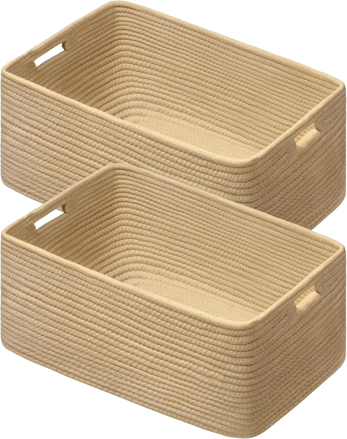 Discount 2 Pack Storage Baskets for Organizing, Large Woven Storage Basket, White&Brown - Image 2