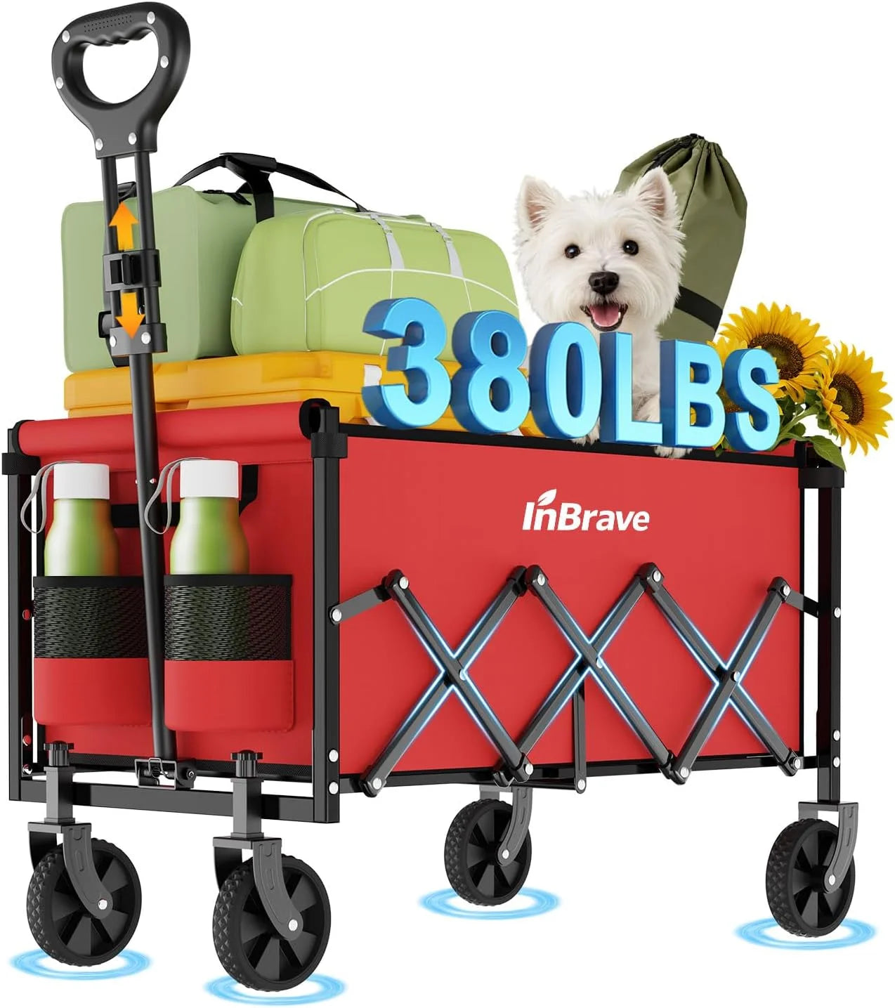 Lumi Discount Collapsible Wagon Cart with All-Terrain Wheels, 380LBS Capacity