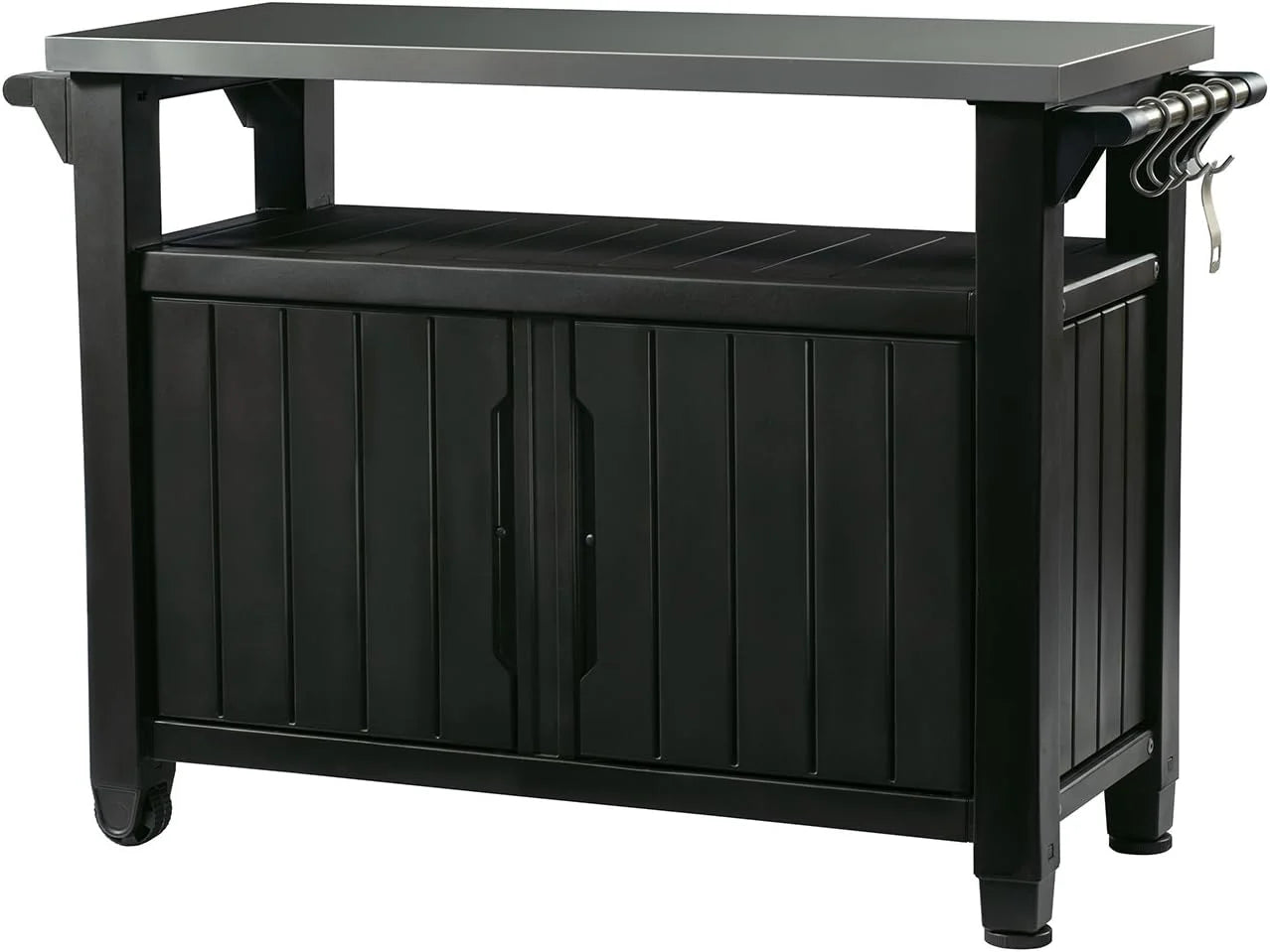 Lumi Discount Keter Unity XL Outdoor Entertainment Cart with Wood鈥慙ook Finish, 78鈥慓allon Patio Storage Cabinet, Food Prep Station - Image 3