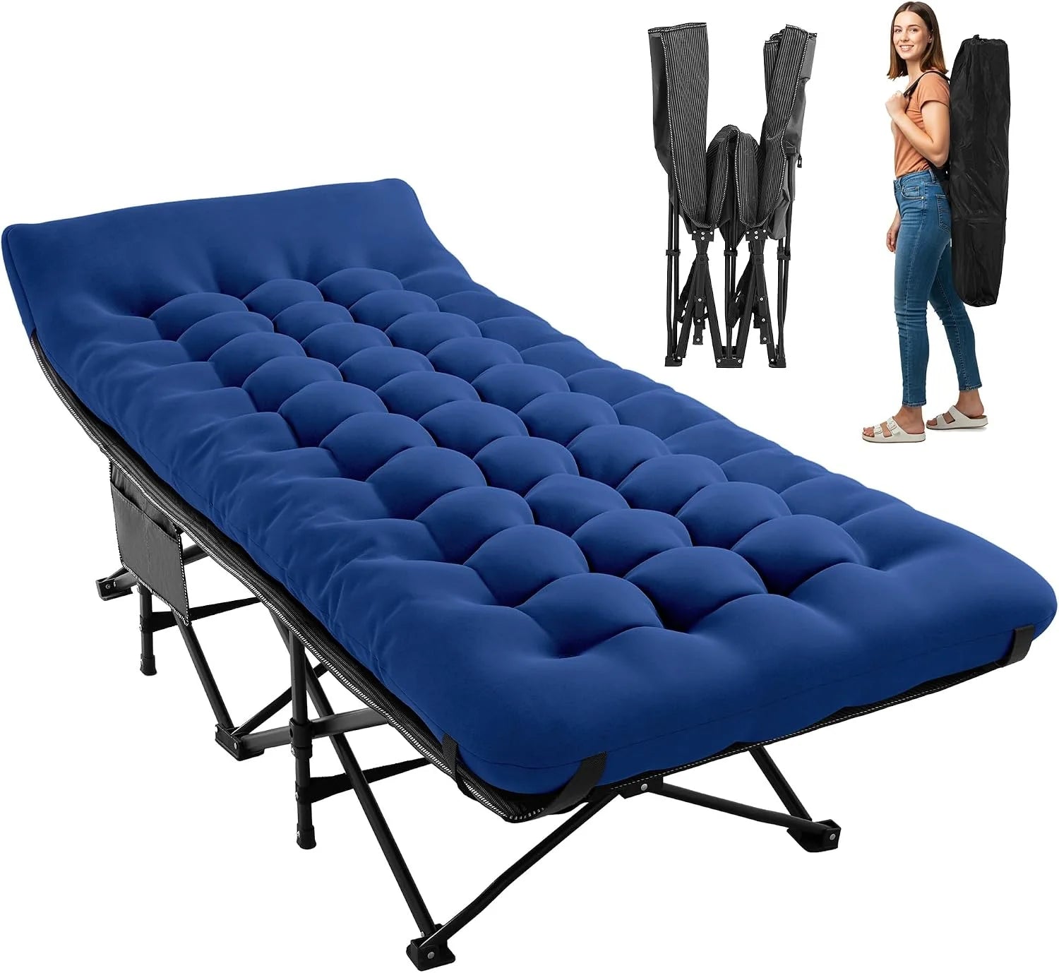 Lumi Discount Camping Cot for Sleeping 28 Extra Wide, Heavy-Duty 1200D Oxford Foliding Cots for Adults Portable with Mattress - Image 2
