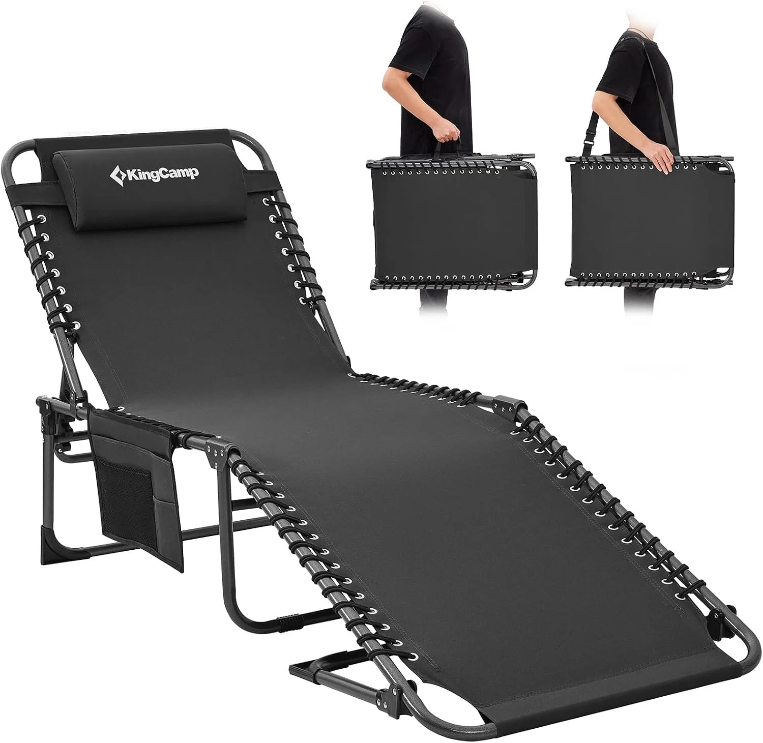 Lumi Discount Oversized Tanning Chair, Extra-Wide Padded Folding Chase Lounge Chairs Portable Adjustable 5-Position 440lbs - Image 5