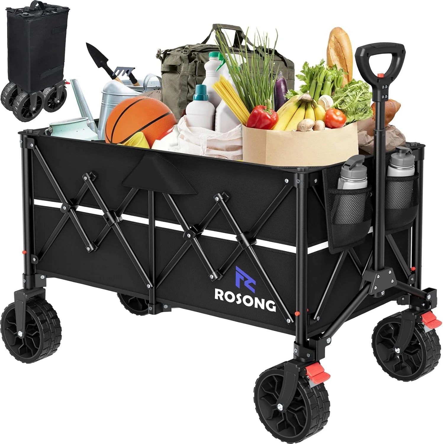 Lumi Discount Collapsible Wagon Cart with Wheels Foldable – Folding Utility Heavy Duty Wagons Carts for Grocery Sports Garden Shopping Camping - Image 4