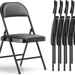 Lumi Discount CHANGES Folding Chair 4 Pack, Comfy PU Leather Padded Folding Chairs for Outside and Indoor