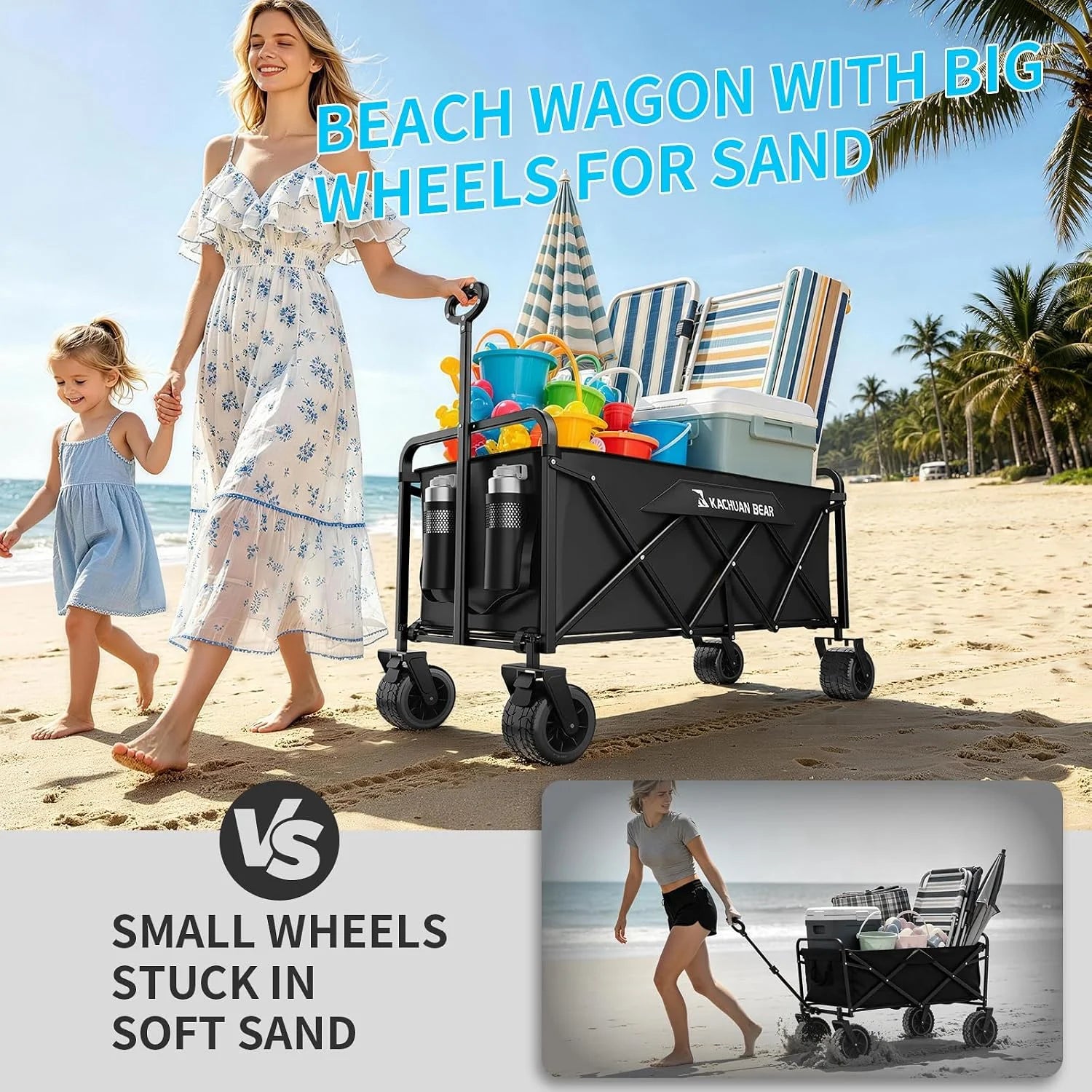 Lumi Discount 300L Wagons Carts Foldable Collapsible with Big All-Terrain Beach Wheels - Image 2