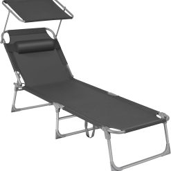 Alternative view of Discount Sun Lounger, Folding Patio Chaise Lounge Chair with Canopy, 76 x 20.9 x 11.4 Inches, Holds 330 lb