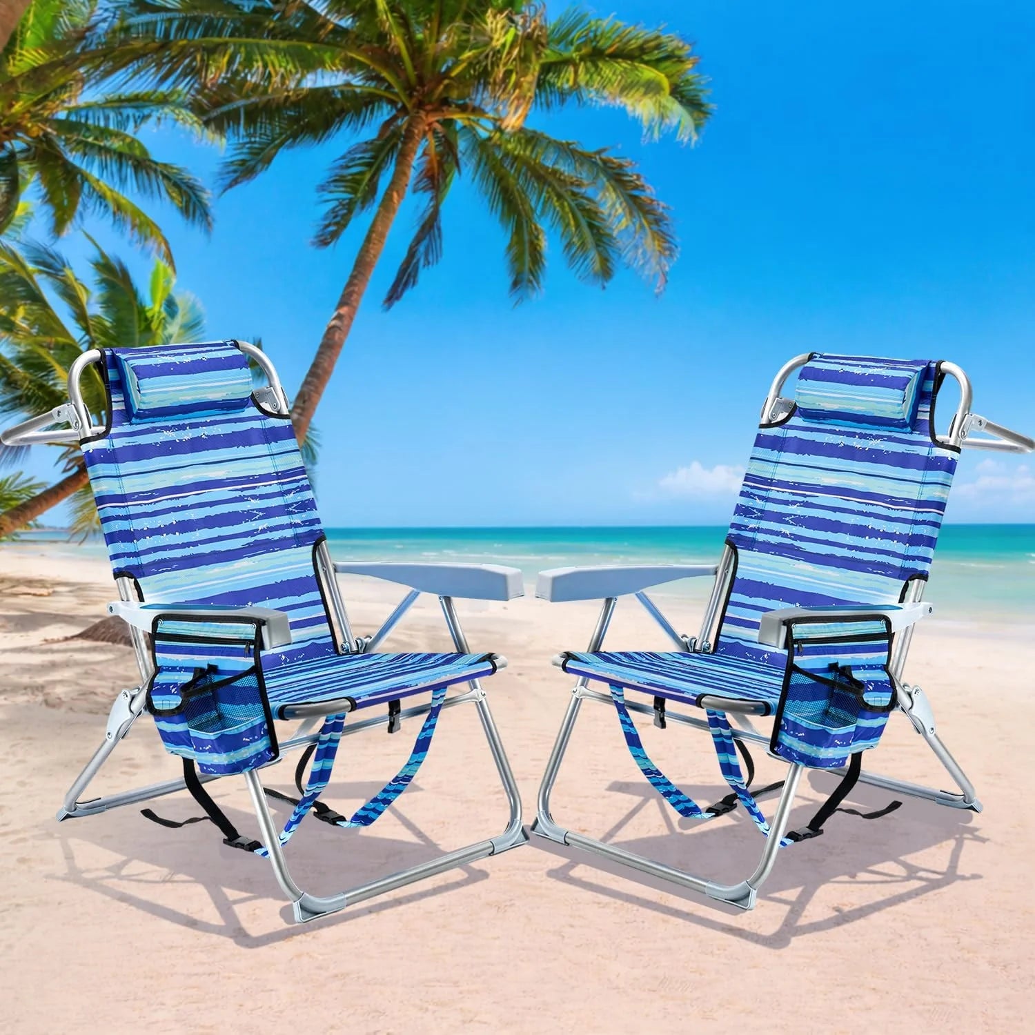 Lumi Discount GVDV 2 Pack Backpack Beach Chairs for Adults, Mid-Height Foldable Chair with Lay Flat Position - Image 2
