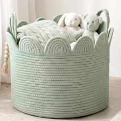 Alternative view of Discount Woven Basket Brown, 16 L X 16 W X 14 H, Large Storage for Blankets Toys Laundry, Cotton Rope Scalloped Edge