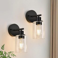 Discount Zarbitta 3-Light Bathroom Light Fixtures, 17.23 Black Modern Vanity Lights with Clear Glass Shade